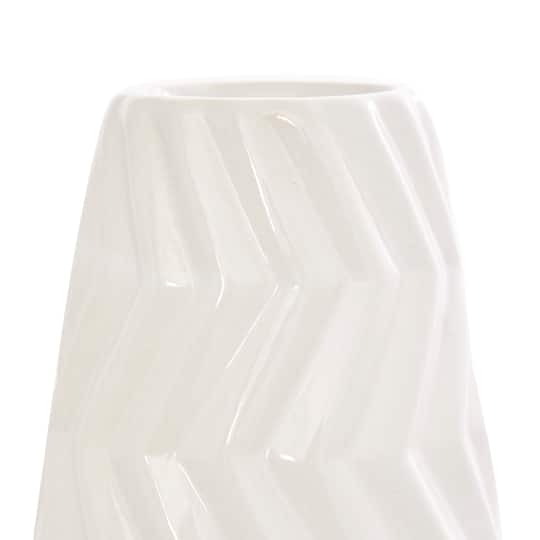 White Ceramic Dimensional Chevron Textured Vase with Varying Shapes Set